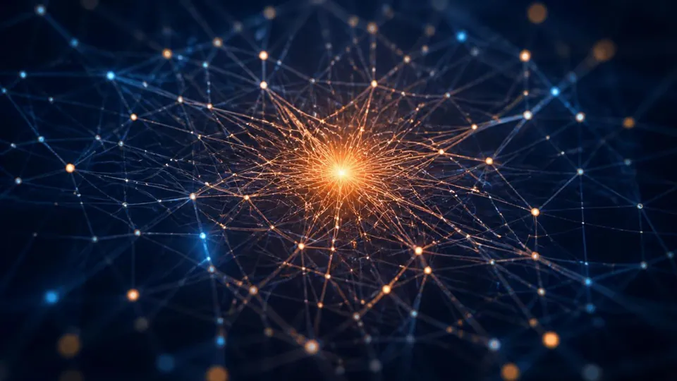 Rete neurale astratta con un nucleo luminoso